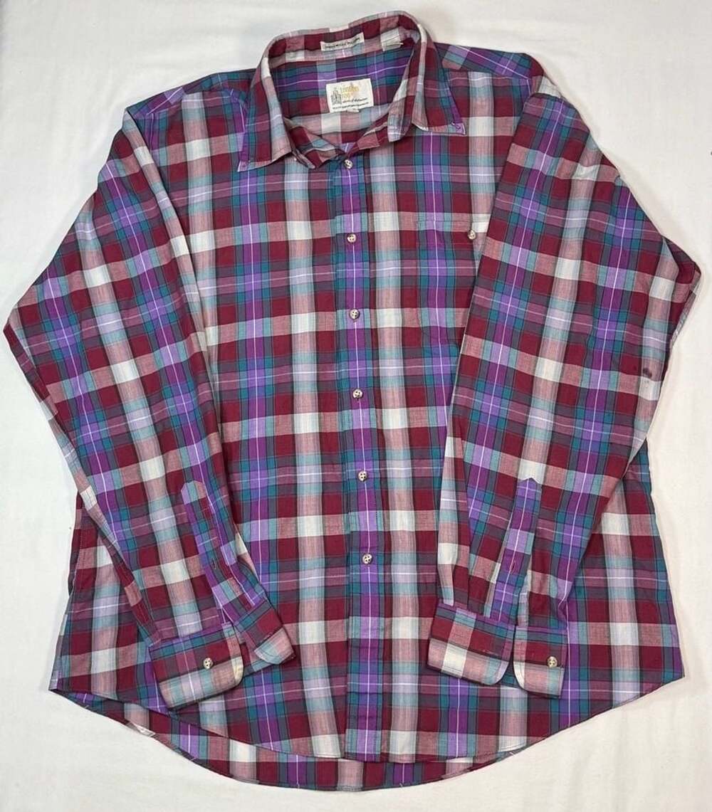 London Fog Plaid Long Sleeve Button Down Shirt Size L